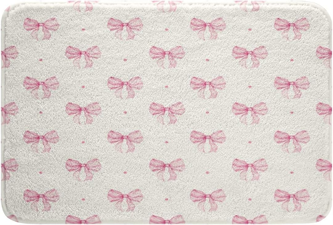 Erosebridal Pink Bow Bathroom Rugs 20"x 32" Girls Cute Coquette Bow Bath Mat Modern Fashion Light Pink Doormat Aesthetic Girly Princess Non Slip Bath Rug