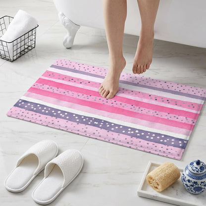Non Slip Bath Mat for Bathroom Floor Tub, Abstract Pink Horizontal Stripes Bathroom Rug Water Absorbent Soft Shaggy Rugs Indoor Doormats Polka Dots Mats,16x24in