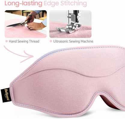 BeHoomi Sleep Mask, Premium Eye Mask for Sleeping, Total Blackout, Super Soft Comfort, Adjustable Fit, Upgraded 3D Ergonomic Designed Sleeping Mask for Home, Office, Travel, Meditation, Yoga, Pink