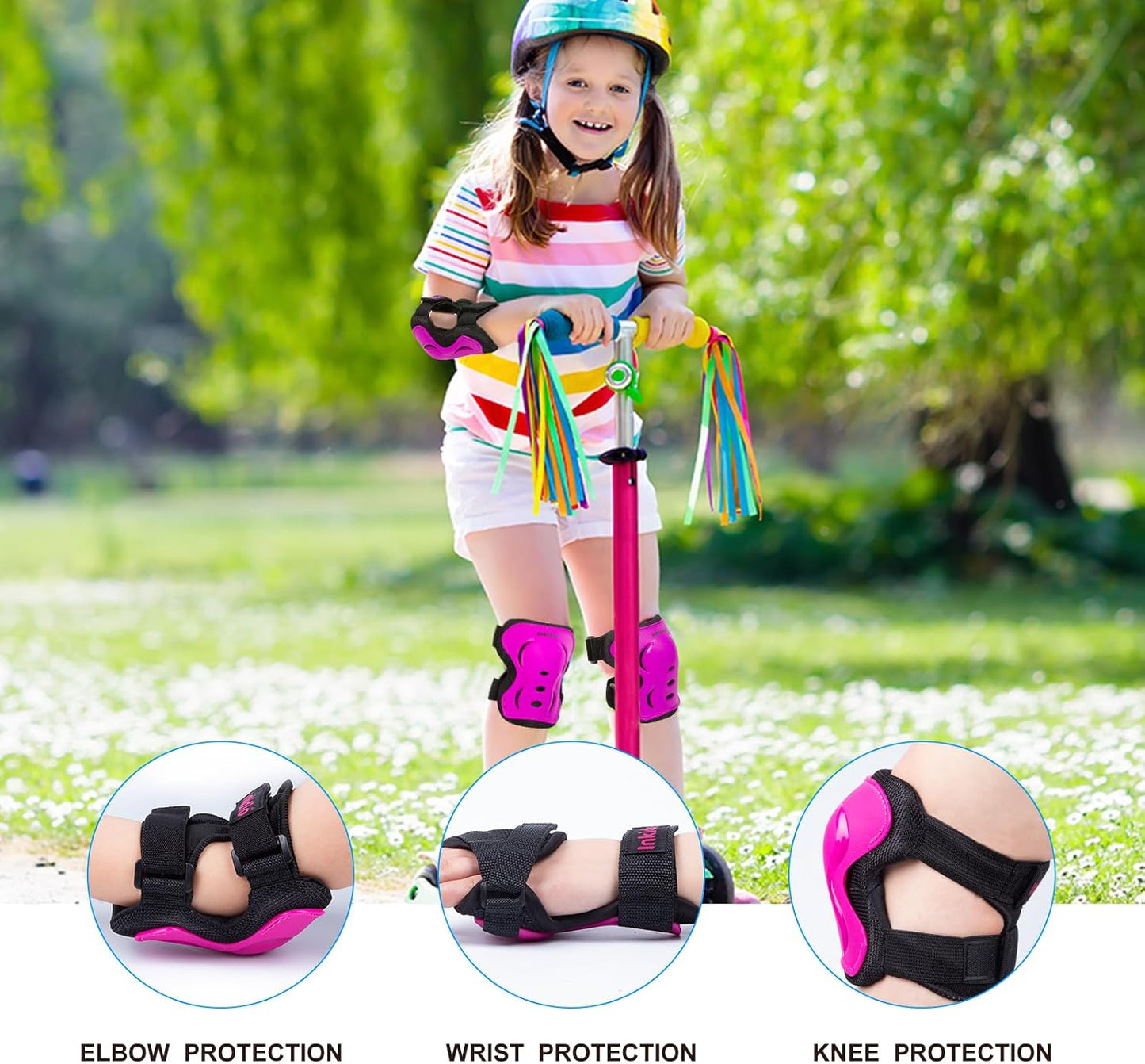 Knee Pads for Kids Protective Gear Set with Knee Pads Elbow Pads and Wrist Guards Ideal for Girls Boys Skating Skateboard Scooter Bike