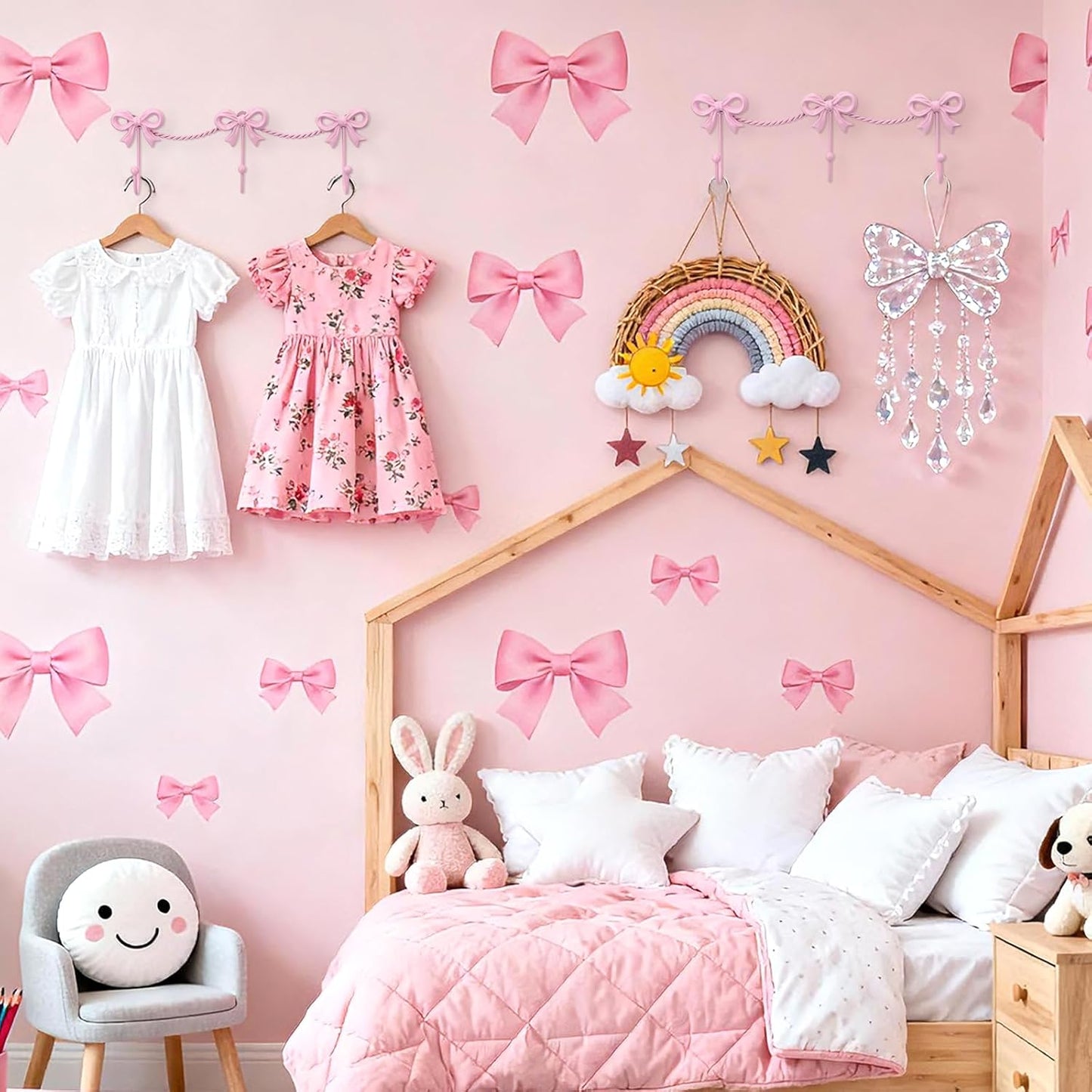 Pink Bow Hooks Bow Wall Hook, 3 Bow Knot Coat Hooks Metal Bowknot Towel Hooks Door Hanger Holder for Wedding Bathroom Bags Coats Hats Coffee Mugs Room Kitchen Decorations (Pink-A)