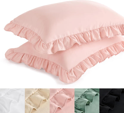 Bedsure Ruffle Pillow Cases, Pillow Shams Standard Size Set of 2, Double Brushed Microfiber, Decorative Ruffled Pillow Covers with Envelope Closure, Wrinkle Fade Resistant, 20" x 26", Blush Pink