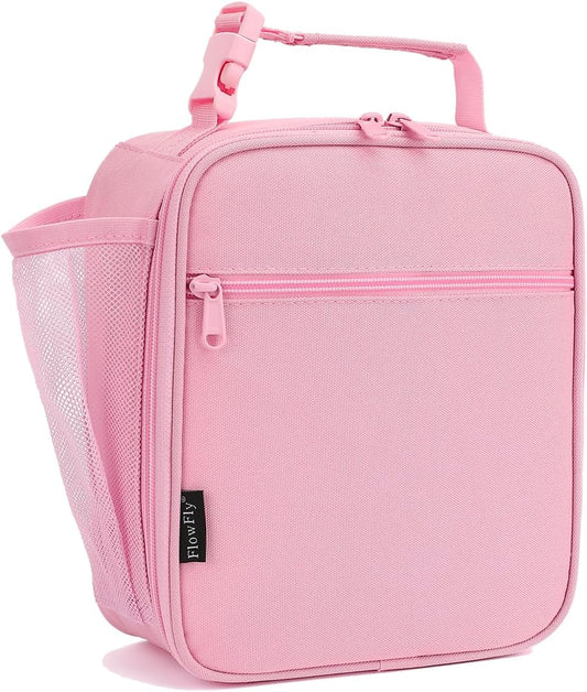 FlowFly Kids Lunch box Insulated Soft Bag Mini Cooler Back to School Thermal Meal Tote Kit for Girls, Boys, Pink