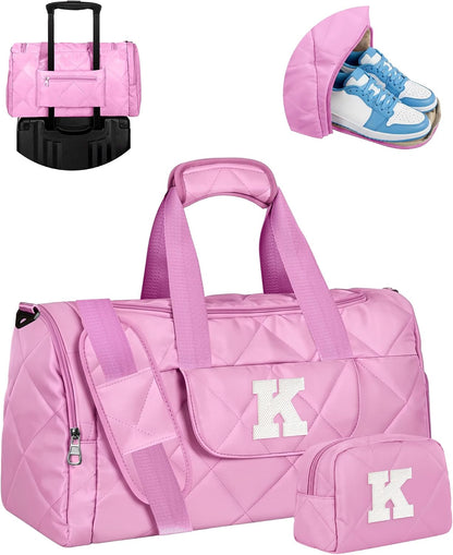 Elilier Teen Girl Gifts, Girls Duffle Bag, Dance Bag for Girls, Birthday Gifts for Teen Girls, Initial Overnight Weekender Bag, Gym Bag with Shoe Compartment, Girls Weekend Gift Idea