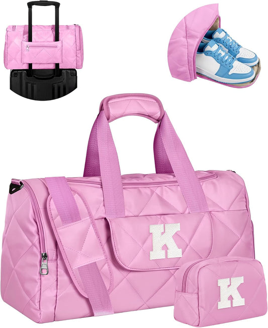 Elilier Teen Girl Gifts, Girls Duffle Bag, Dance Bag for Girls, Birthday Gifts for Teen Girls, Initial Overnight Weekender Bag, Gym Bag with Shoe Compartment, Girls Weekend Gift Idea