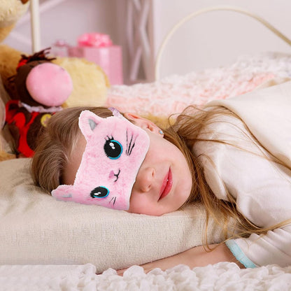 2 Pcs Plush Eye Mask Soft Sleeping Blindfold Eye Cover Comfortable Cute Animal Sleeping Mask Satin Nap Night Eyeshade Cover for Women Men Gift (Pink White Cat Style)