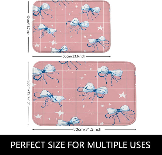 Peach Bow Quick Dry Bath Mat, Cute Star Pattern Absorbent Non Slip Shower Mat, Modern Memory Foam Washable Bath Rugs for Bathroom Toilet Restroom Decorative 16x24 Inch