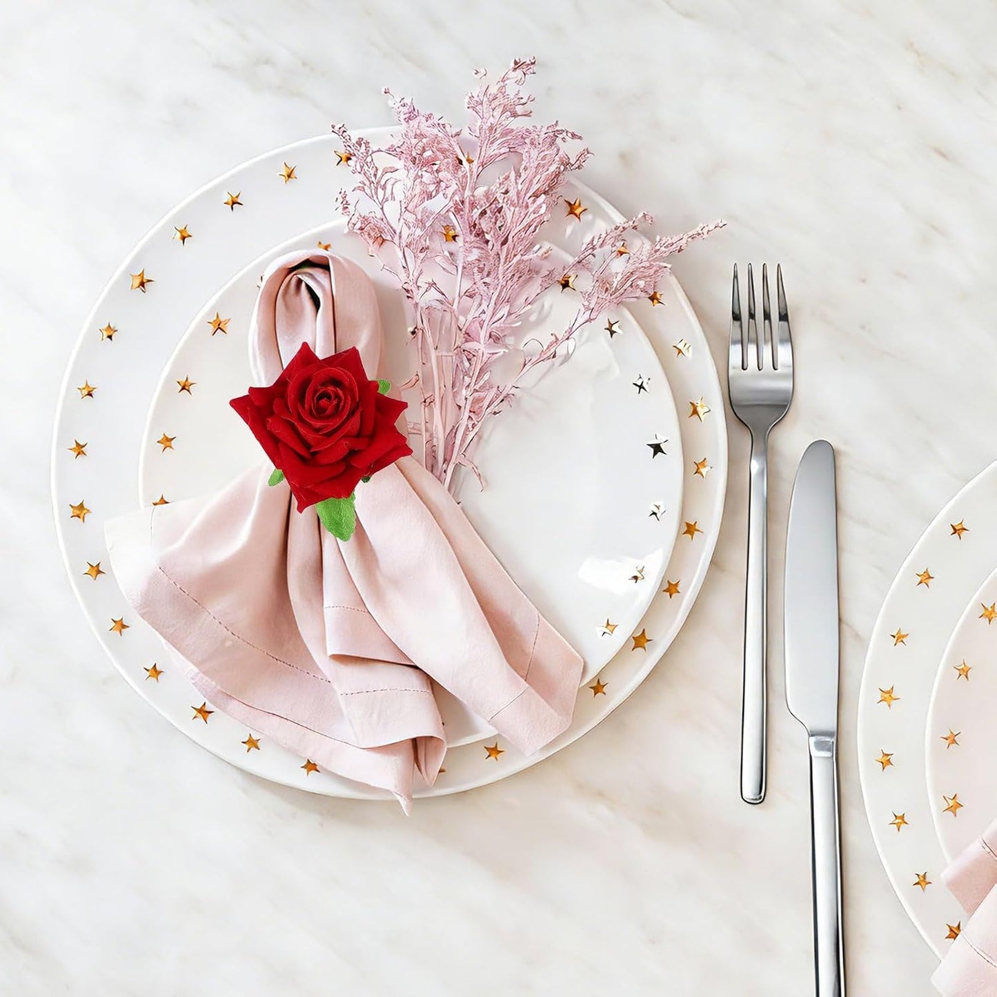 uxcell 4Pcs Flower Napkin Rings, Handmade Rose Napkin Ring Holders Buckles Table Decorations for Christmas Thanksgiving Valentine Decor Wedding Parties, Banquet, Home, Pink