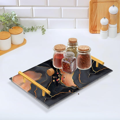 Marble Black Peach Decorative Acrylic Cafeteria Tray with Handles Divided Serving Tray for Jewelry Perfume for Table Serving bandejas para cama