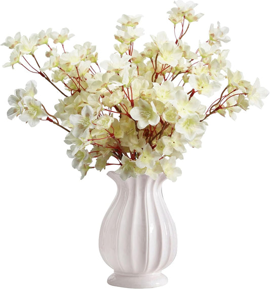Tinsow Artificial Cherry Blossom Peach Flowers Cream White Spring Flowers for Spring Table Centerpiece Wedding Home Decor (6, Ivory)