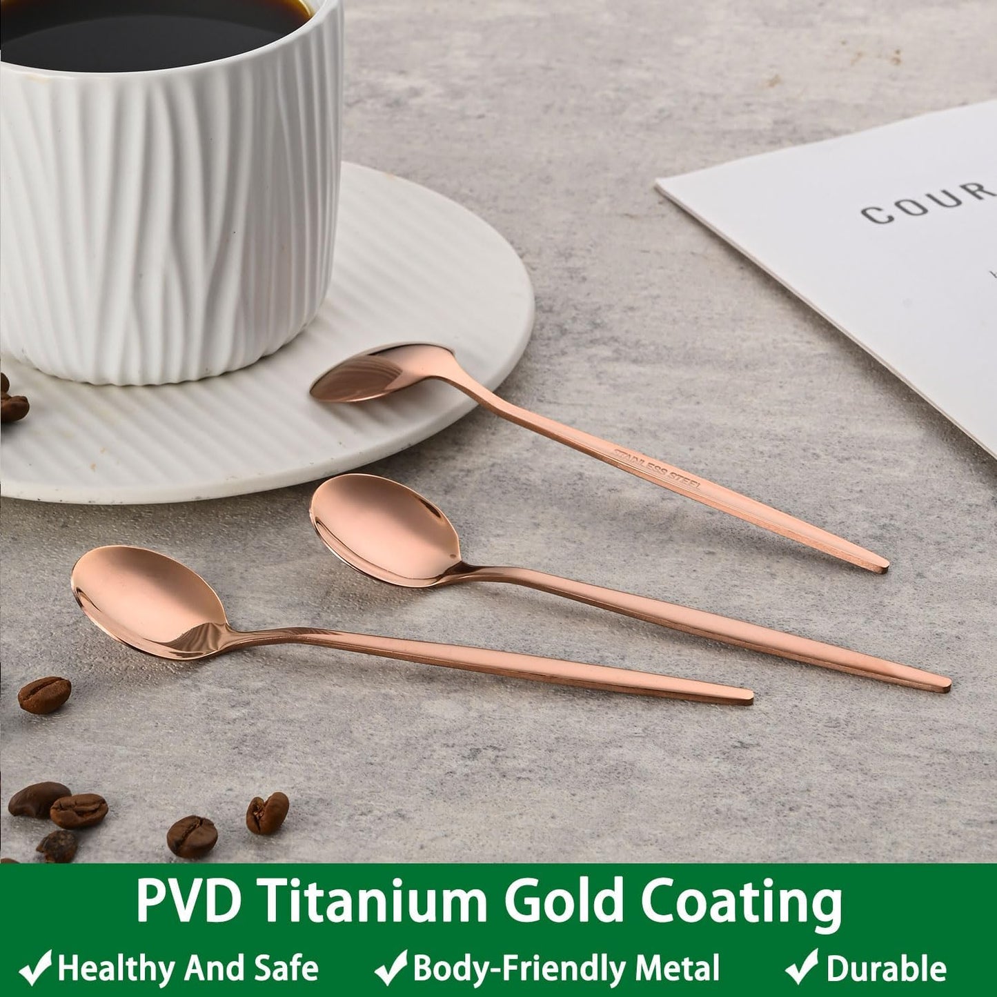 5.1Inch Stainless Steel Coffee & Tea Spoons Set,Rose Gold Teaspoon,Small Spoons For Dessert or Tea,Espresso Spoon For Cafe