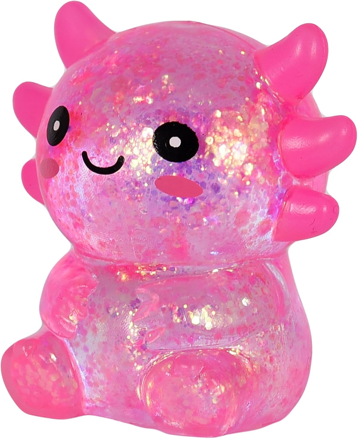Axolotl Squishy Stress Relief Toy – Glitter Fidget Toy Cute Squeeze Toy for Kids & Adults, Sensory Anxiety Relief Squishy Toy, Party Favor Desk Fidget (Pink Sitting Style)
