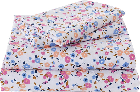 Yibeizi Blue Pink Floral Sheet Set Queen 4 Piece, Coquette Cottagecore Aesthetic Flower Shabby Chic Pattern Bed Sheets Cute Soft Microfiber Extra Deep Pocket Fitted Bedsheet