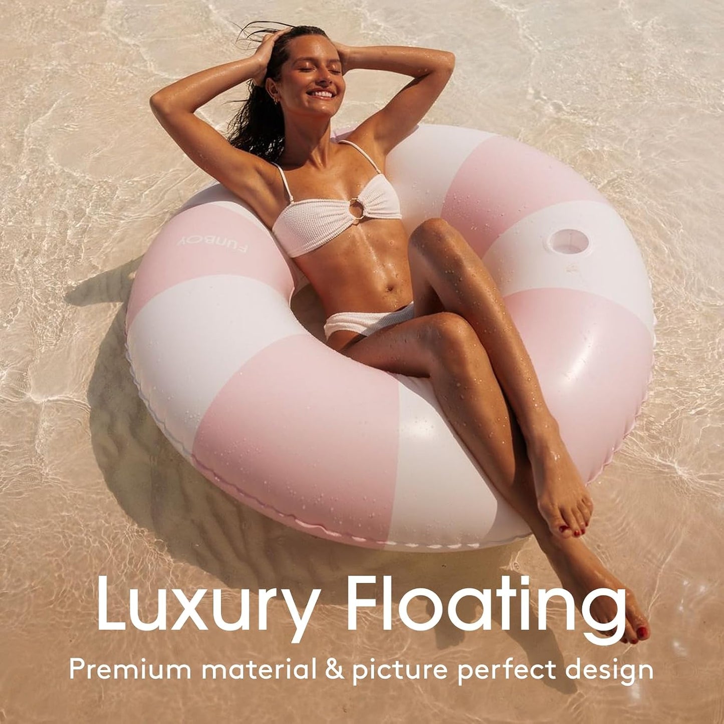 FUNBOY Giant Vintage Stripe Inflatable Tube Pool Float with Cup Holder 48" Large Pool Float for Adults Inner Tube Swimming Pool Toys Swim Rings Pool Lounger Float for Pool Party & Summer