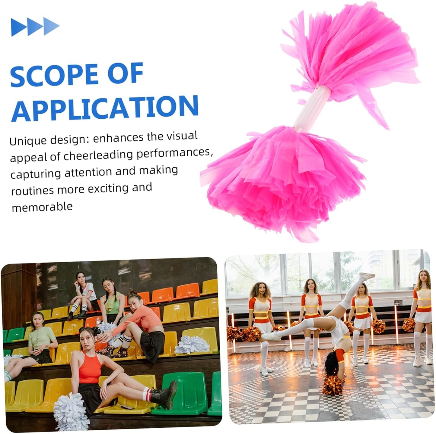 LIOOBO 2pcs Pink Cheerleading Pom Poms with Handle Bright Color Durable Design for Games Team Dance and Celebrations Eye-catching Cheer Items for All Ages