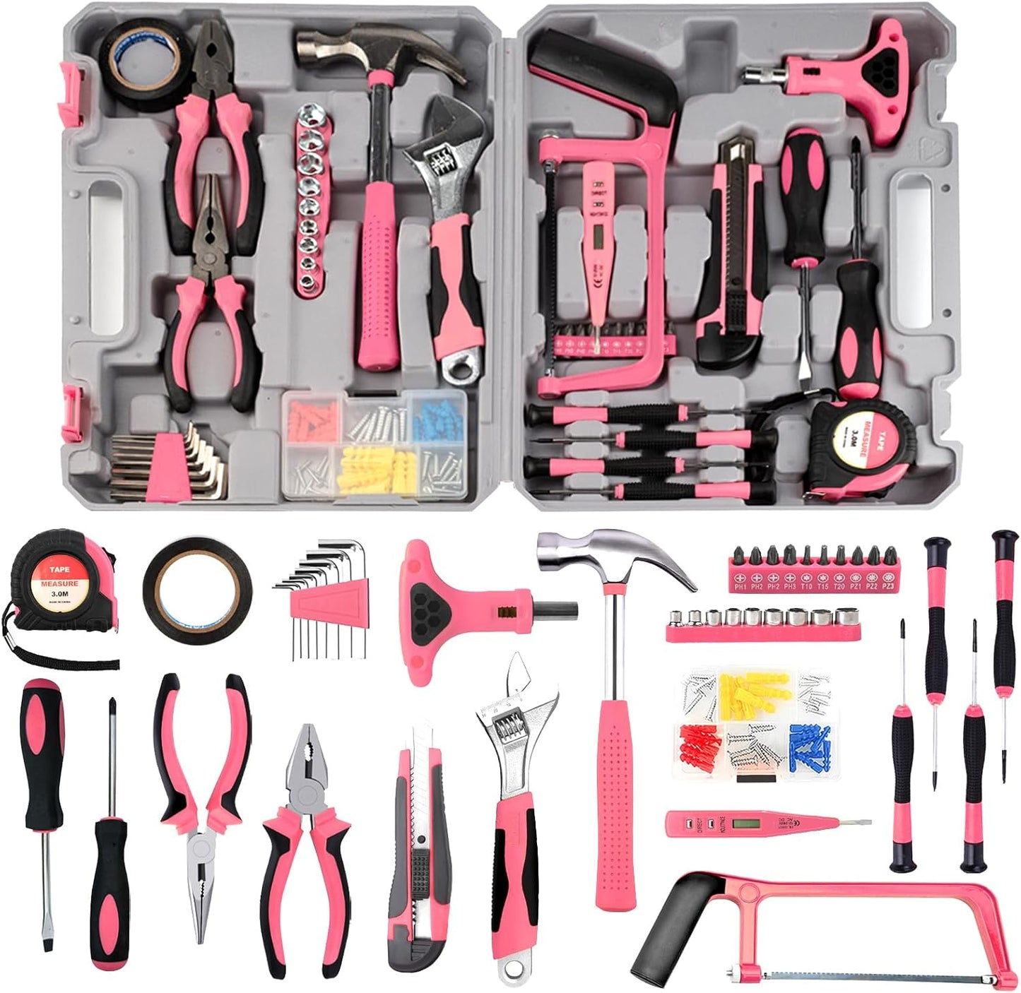 103Piece Pink Tool Set,Household DIY Tool Box for Women With Storage Case,Home, Office and College Dorm Toolkit of Starter Basic Ladies Tools