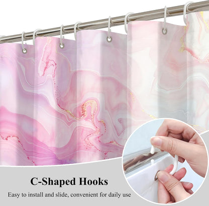 Pink Blue Marble Abstract Shower Curtain Modern Ombre Printed Bath Curtain Waterproof Washable Fabric Bathroom Bathtub Decor Shower Curtain Set with Hooks 48x72 Inch