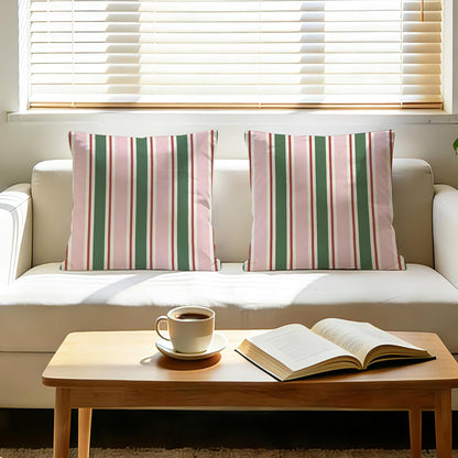 Pink Green Striped Decorative Throw Pillow Covers 18 x 18 Set of 2, Boho Modern Minimalist Bedroom Living Room Outdoor Home Decor, Farmhouse Neutral Sofa Couch Cushion Case Housewarming Gifts