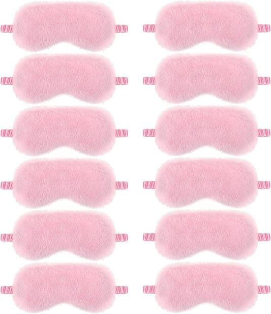 12 Pcs Plush Sleep Eye Mask Bulk Pink Soft Sleeping Blindfold Eye Cover Comfortable Furry Faux Fur Sleeping Mask for Women Gift Travel Nap Sleepover Party Supplies