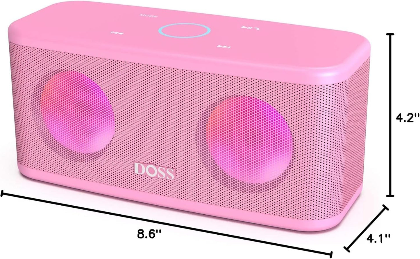 DOSS SoundBox Plus Bluetooth Speaker with Superior Sound, Bluetooth 5.0, Wireless Stereo Pairing, Built-in Mic, 20H Playtime, Portable for Hking, Beach, Camping. Outdoor, Home - Pink