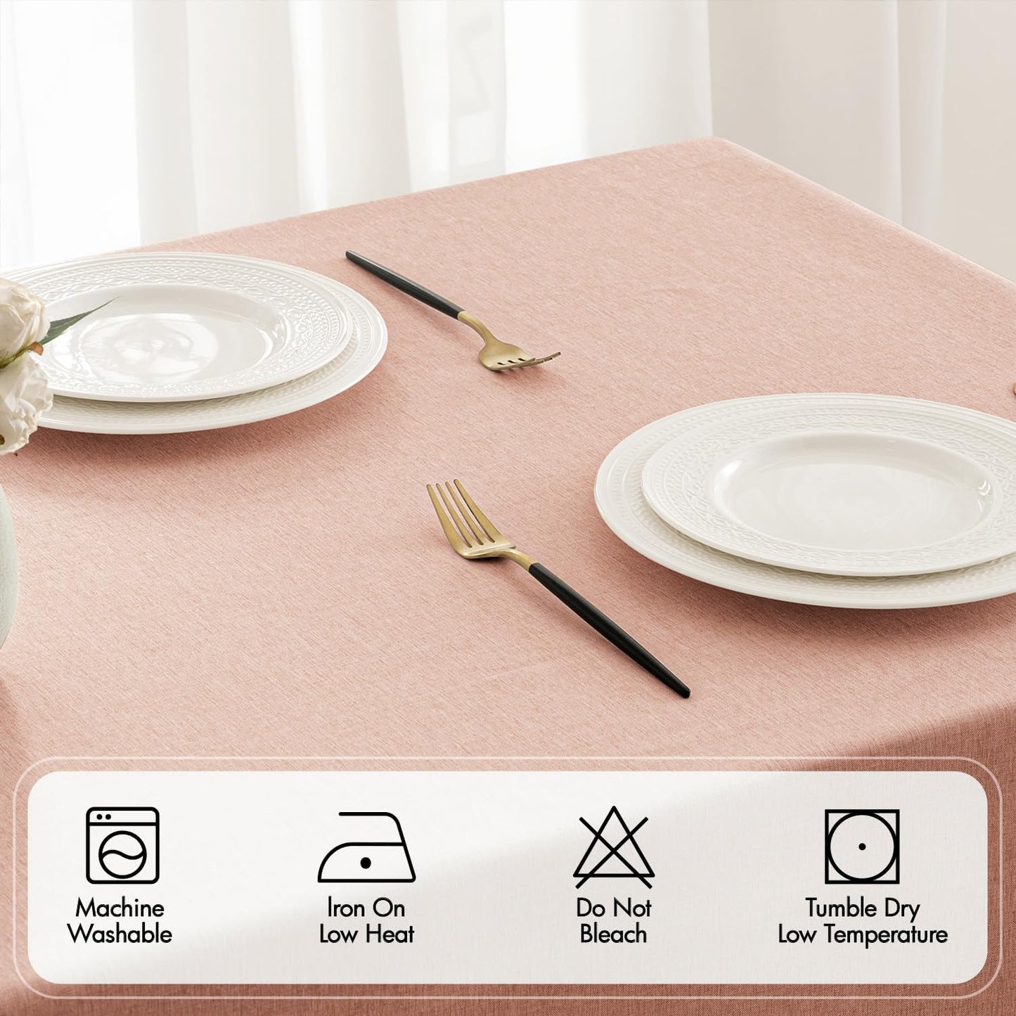 MIULEE Pink Rectangle Linen Polyester Tablecloth with Decorative Cutouts Spring Waterproof Stain Resistant & Shrink-Proof Table Cloth 60x84 inch Farmhouse Style for Dining Wedding and Outdoor