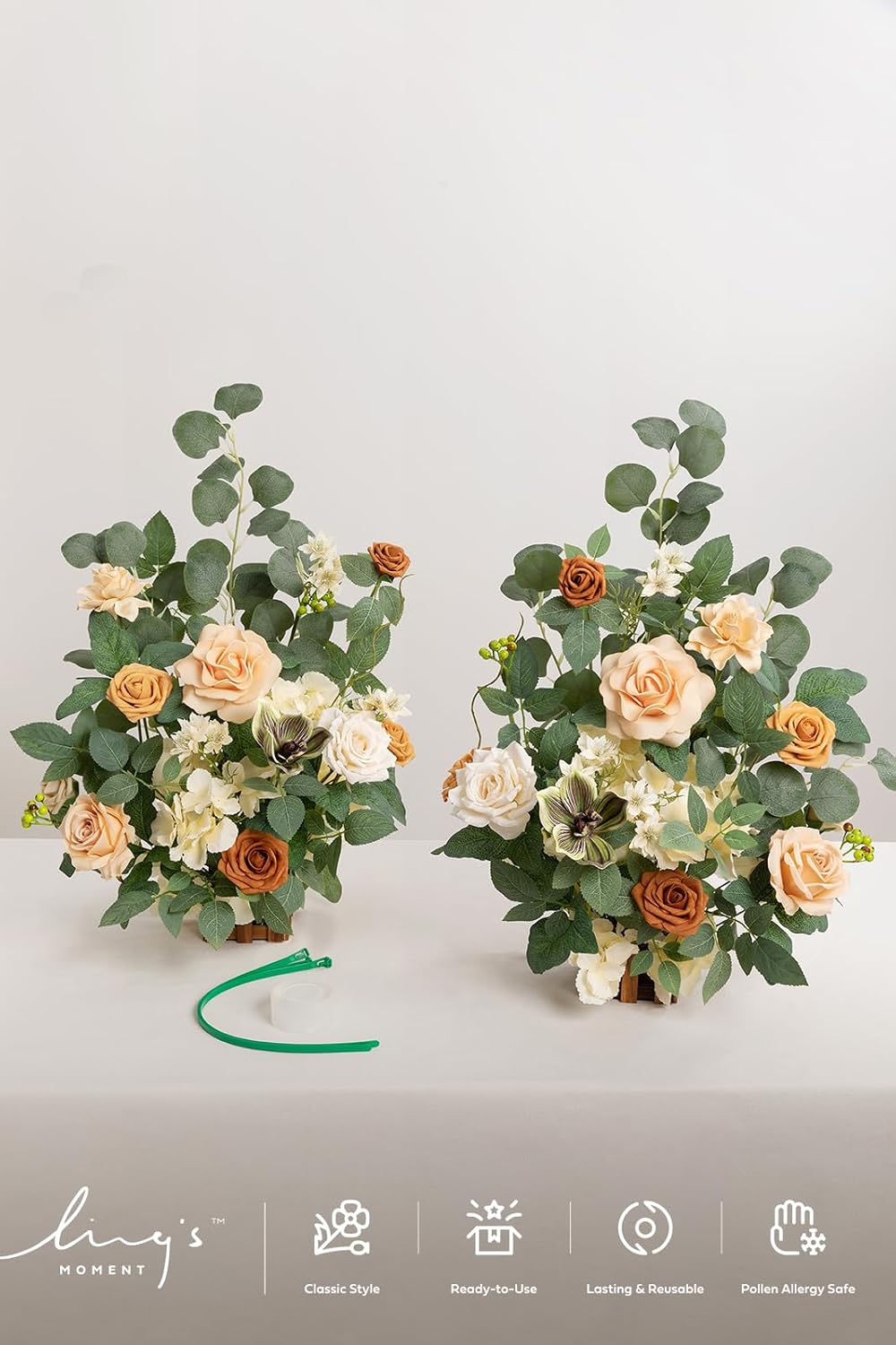 Ling's moment 17.5" Tall Standing Artificial Flowers Arrangements 2 pcs Wedding Aisle Runner Chair Decorations Apricot & Soft Peach Centerpieces for Ceremony Reception Rose Floral Party Outdoor