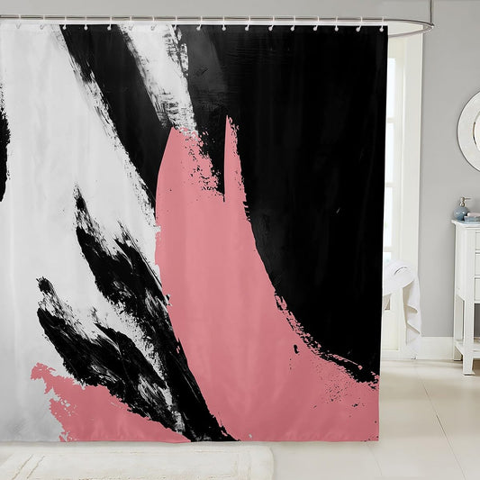 Feelyou Pink Abstract Shower Curtain for Bathroom Decor Modern Minimalist Bath Curtain for Stalls Bathtubs Geometrics Bathroom Accessories Luxury Waterproof Polyester Fabric with 12 Hooks 72"x72"