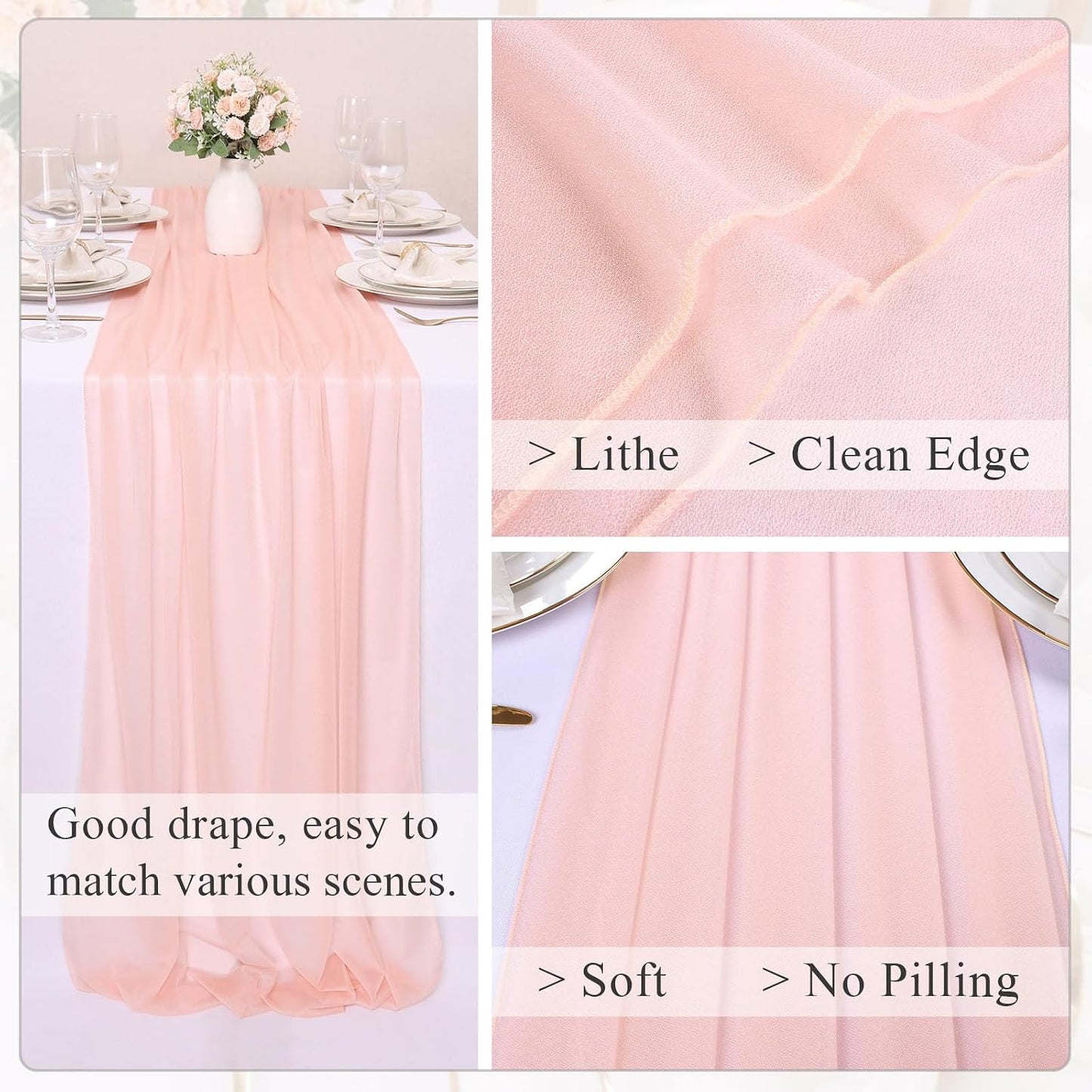 10FT Peach Pink Chiffon Table Runner 30x120 Inches Boho Rustic Sheer Fabric Table Runner for Wedding DecorBridal Shower Birthday Party Decorations
