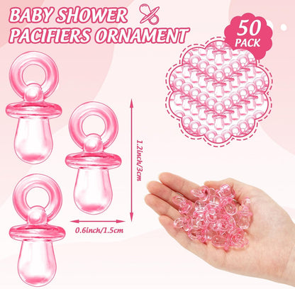 Whaline 51 Pcs Pacifier Hunt Baby Shower Game Include Pink Watercolor Flower Clothes Wooden Sign 50 Pink Plastic Pacifier for Girls Gender Reveal Party Favor Gift Supplies