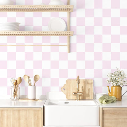 Pink Checkered Wallpaper Peel and Stick Pink White Modern Geometric Wallpaper Checkered Contact Paper Waterproof Funky Checkerboard Wallpapers for Girls Kid Bedroom Countertops 17.5"x120"