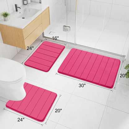 Buganda Memory Foam Bath Mat, 24" x 16", Ultra Soft and Non-Slip Bathroom Rugs, Water Absorbent and Machine Washable Bath Rug for Bathroom, Shower, and Tub, Deep Pink
