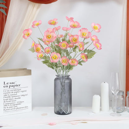 32 Heads Pink Poppy Flowers Artificial 8PCS Silk Flowers Faux Poppies with Stems for Floral Arrangements Home Wedding Dining Table Party Garden Decoration (Pink)