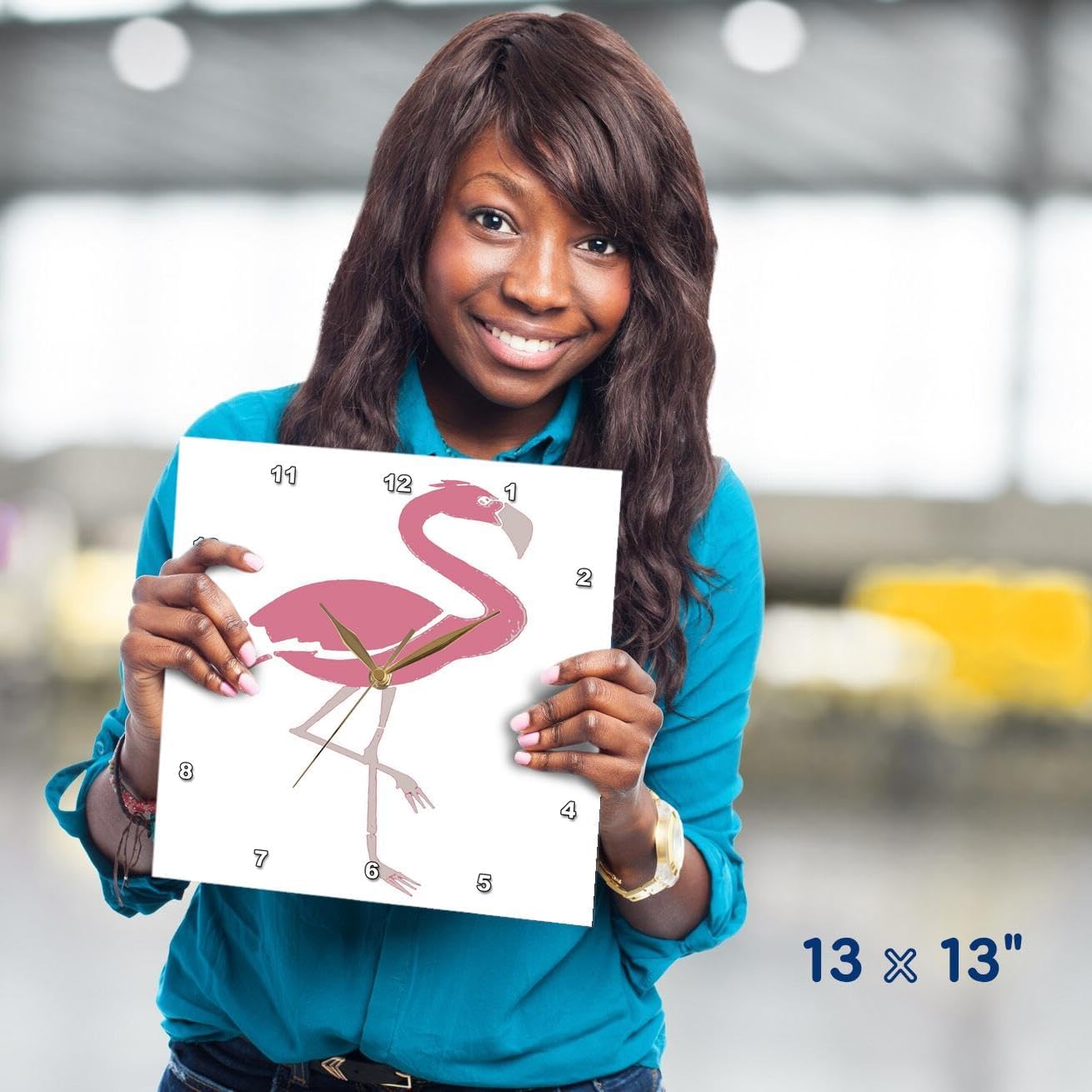 3dRose Wall Clock Silent - 13 inch - Coral Pink Flamingo - Vector Design - Flamingo
