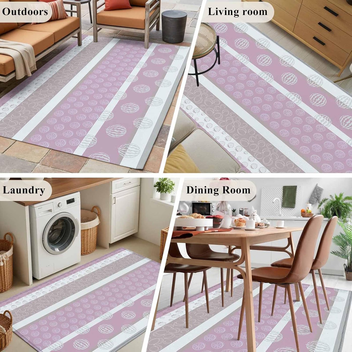 3 x 5 Ft Area Rug for Reading Room. Farm Fruits Indoor Accent Rugs for Living Room, Watermelon Lemons Peach Pink Grey Striped Decorative Modern Carpet Washable Low Pile Non Slip Rug for Bedroom