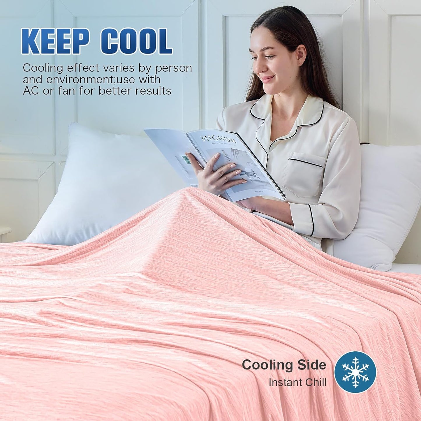 KMUSET Cooling Blanket Twin (60"x80"), Double Sided Summer Cooling Blankets for Hot Sleepers & Night Sweats, Cool Soft Lightweight Blanket for Dorm Room Essentials, Picnic, Gifts for Women Dusty Pink