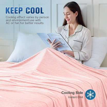 KMUSET Cooling Blanket Twin (60"x80"), Double Sided Summer Cooling Blankets for Hot Sleepers & Night Sweats, Cool Soft Lightweight Blanket for Dorm Room Essentials, Picnic, Gifts for Women Dusty Pink