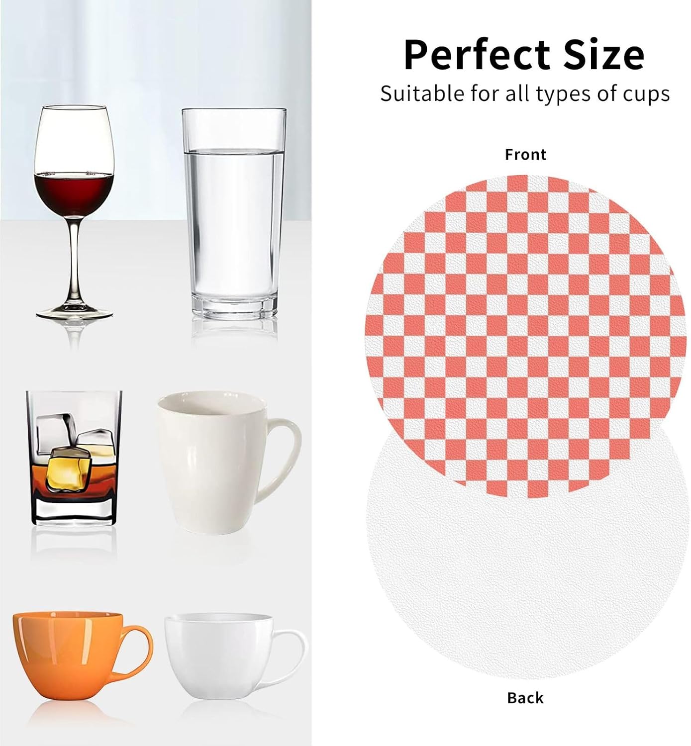 Pink and White Checker Pattern Drinks Coasters Set of 4 Leather Drink Coasters for Tabletop Protection Heat Resistant Bar Cup Mat Pad