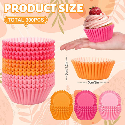 Whaline 300Pcs Orange Pink Cupcake Liners Paper Baking Cups Summer Standard Muffin Cupcake Wrappers for Party Supplies Table Decor