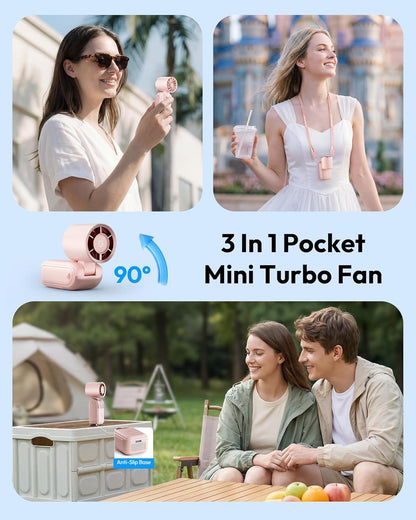 Gaiatop Mini Portable Handheld Fan, 6-Speed Turbo Cooling, Max 15 Hrs Rechargeable Personal Pocket Fan, 3-in-1 Foldable Small Hand Fans for Outdoor Camping Travel Essentials, Gifts for Women Men, Pink