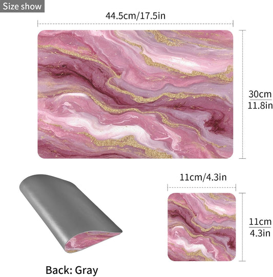 ALAZA Pink Gilded Marble Pattern Placemats for Dining Table, Heat Resistant Placemat Table Mats Place Mats 2 PC and 2 Coaster Washable Table Mats