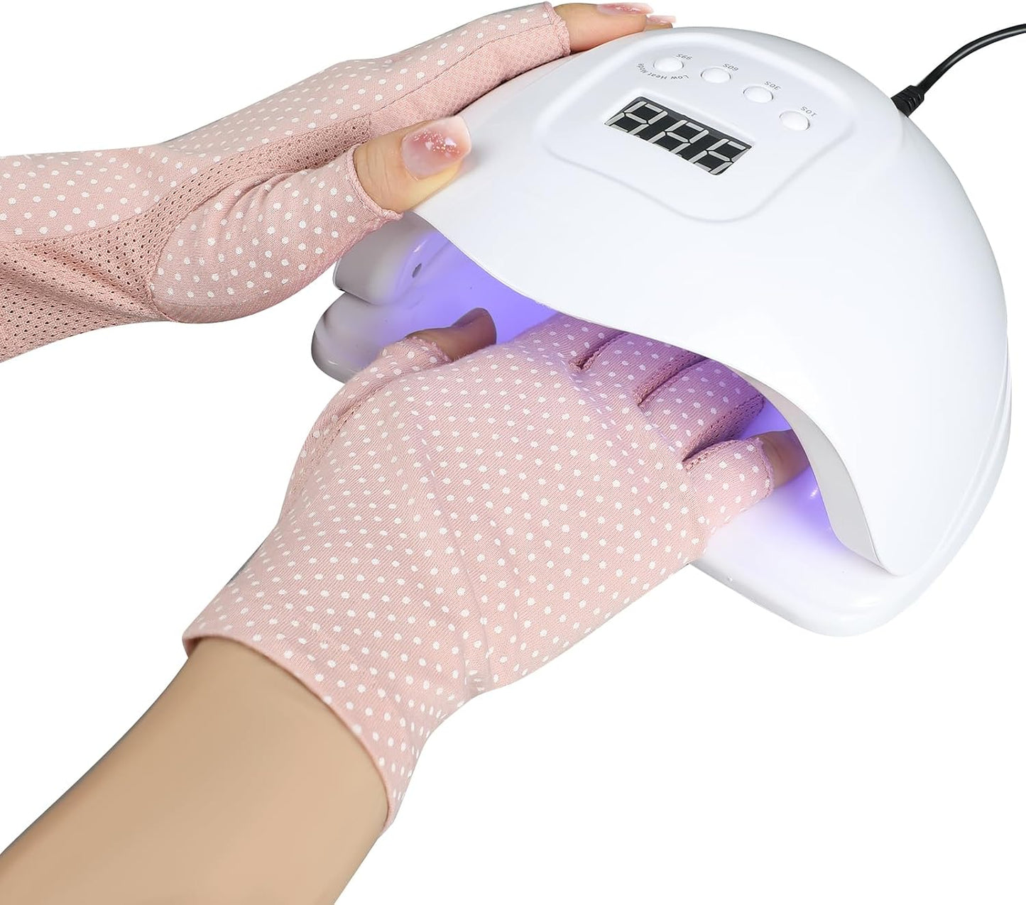 Senkary 3 Pairs Sun UV Protection Gloves Non Slip Cotton Fingerless Driving Biking Sunscreen Nail Manicure Gloves for Women