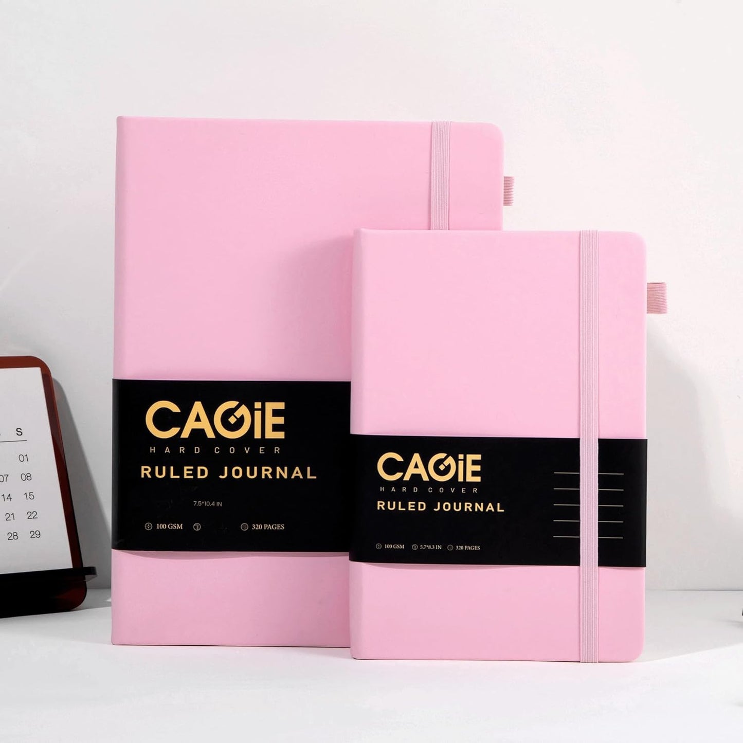 CAGIE Pink Journal Notebook for Women, 320 Pages College Ruled Notebook, 100 Gsm Paper Thick Lined Journal, A5 Hardcover Leather Journals for Writing, 5.7x8.3 In