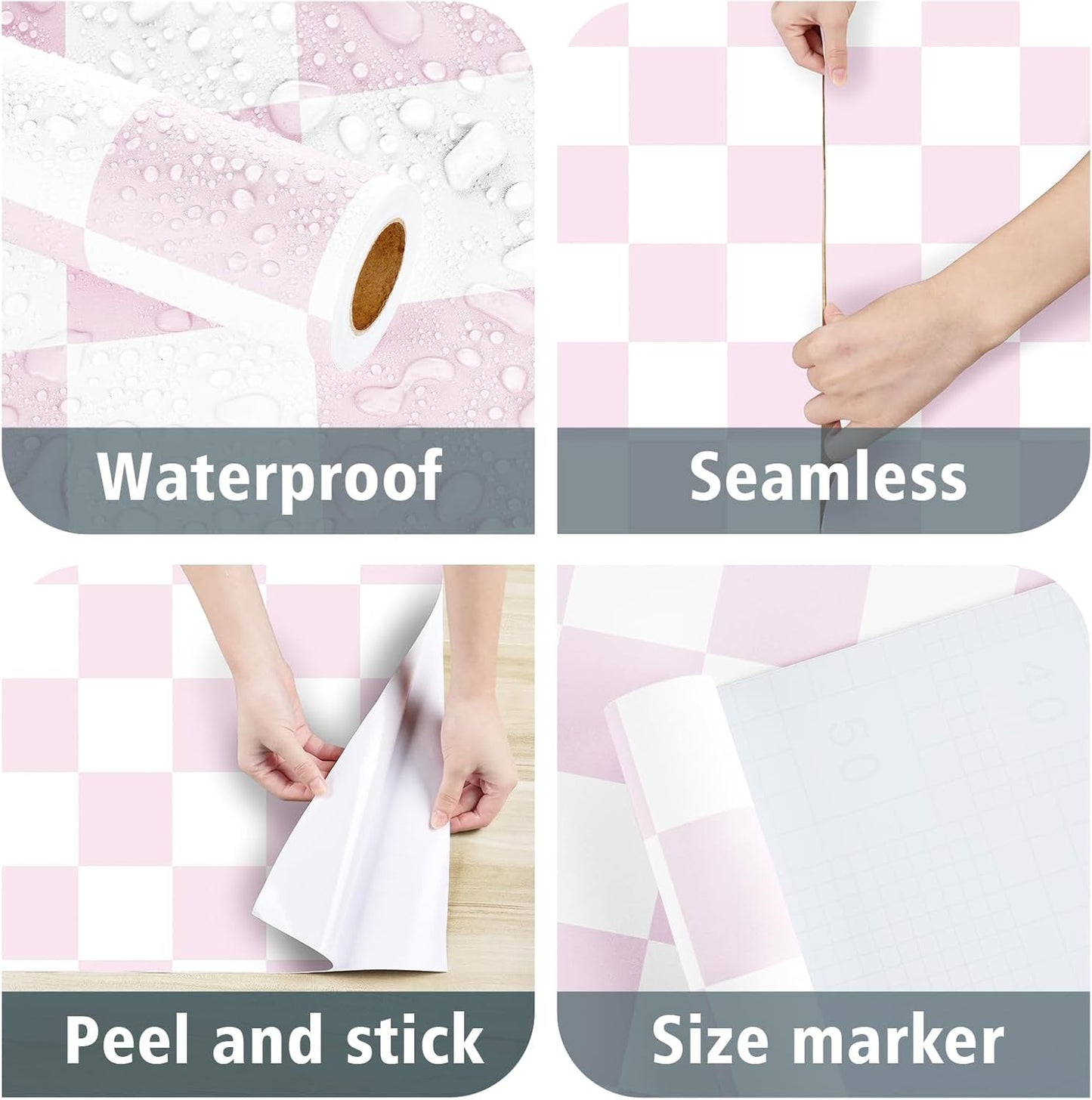 Pink Checkered Wallpaper Peel and Stick Pink White Modern Geometric Wallpaper Checkered Contact Paper Waterproof Funky Checkerboard Wallpapers for Girls Kid Bedroom Countertops 17.5"x120"