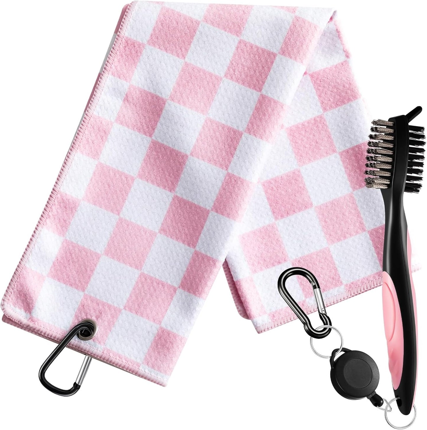 Liliful Woman Golf Accessories Kit Include 19.69 x 15.75 Inches Microfiber Waffle Golf Towel and Club Groove Cleaner Brush for Woman Gifts