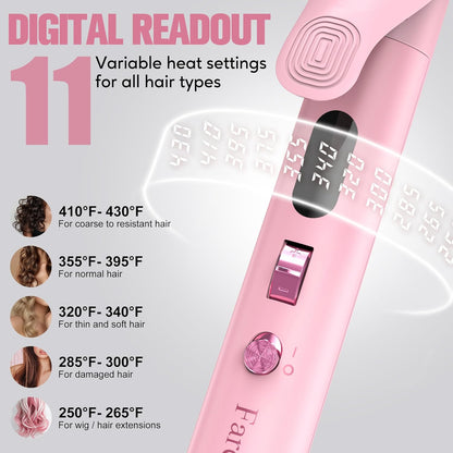 FARERY Long Barrel Curling Iron 1 1/4 inch, 1.25 Inch Curling Iron for Thin Hair, Infused Argan Oil & Keratin, 11 Adjustable Temp, Include Clips & Silicone Pad, Pink