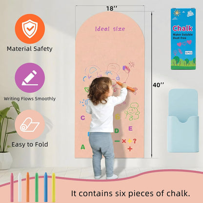 Magnetic Chalkboard Wall Decal, 40x18 Inch Arch, Removable Black Peach & Pink Sticker with 6 Dust-Free Chalks, Peel and Stick Board for Kids Playroom Office