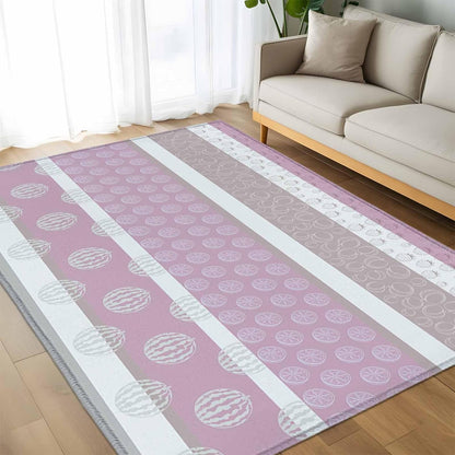 5x8 Area Rugs, Farm Fruits Non-Skid Rubber Backing Large Rectangle Rugs - Living Room Bedroom Home Office, Watermelon Lemons Peach Pink Grey Striped Indoor Floor Mat Carpets Washable Rug