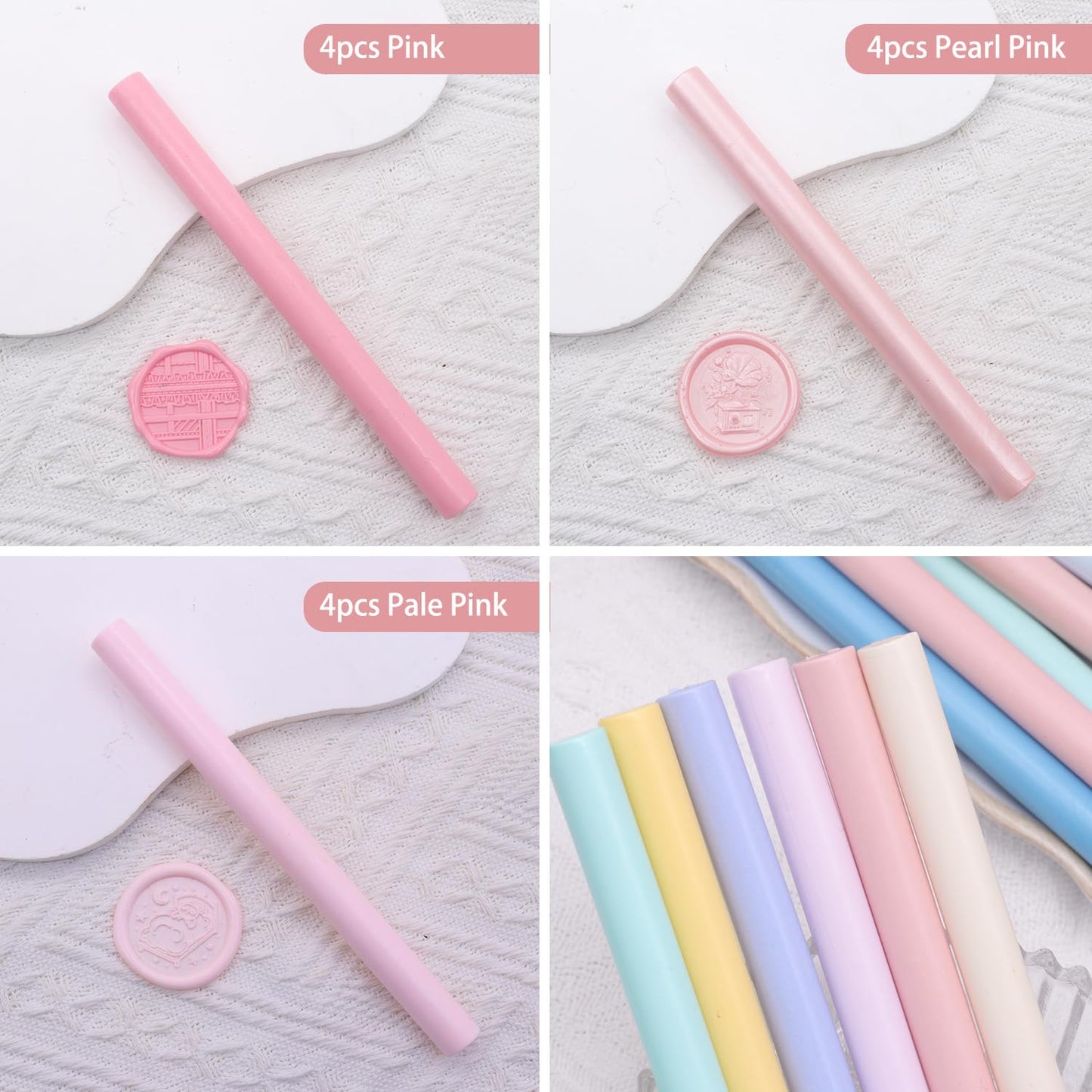12pcs Wax Seal Sticks, HOSEALING 3 Colors Pink Sealing Wax Sticks Kit for Wax Seal Stamp, Pearl Pink Glue GUE Sticks Set for Wedding Invitations, Letter Sealing (Kit 15)
