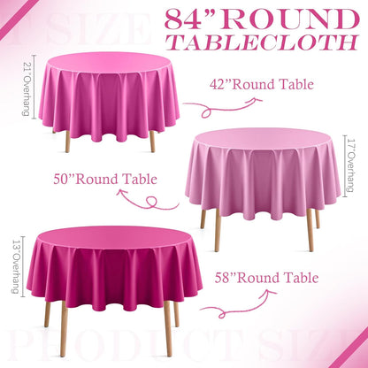 Just Shimmer 4 Pieces Pink Series Round Tablecloth, 84" Solid Color Waterproof & Spillproof Disposable Plastic Table Cover, Durable Party Tablecloth for Dining, Buffet, Picnic, Outdoor Events