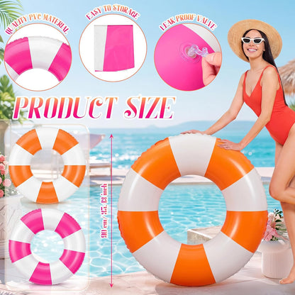 8 Pcs Pink and Orange Inflatable Pool Float 35.43 Inch Pool Water Ring Cocktail Loungers Tube Swimming for Tequila Sunset,Bachelorette, Wedding, Summer Beach Party